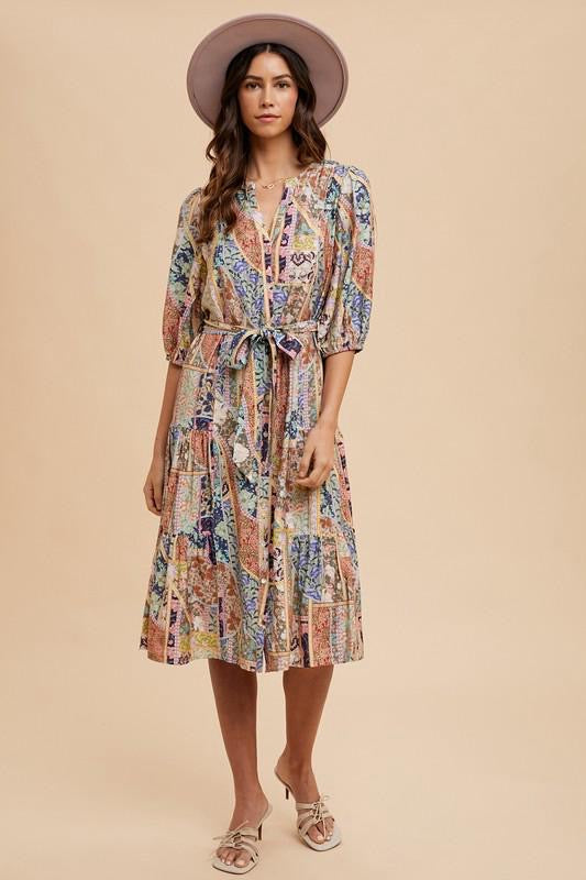 Vintage Patchwork Midi Dress