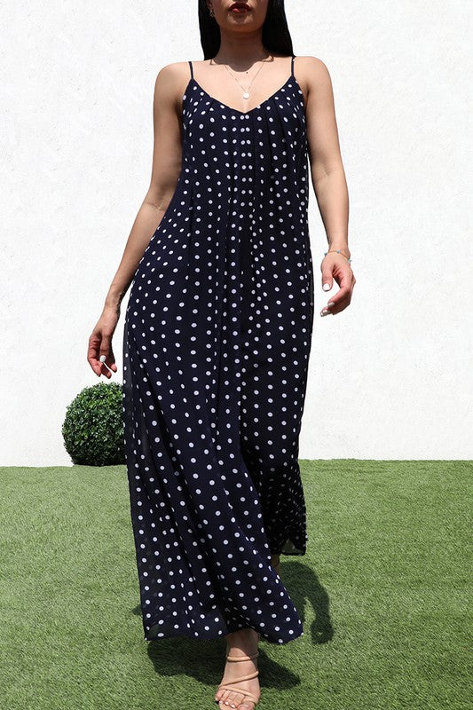 Polka Dot Strap Navy Jumpsuit