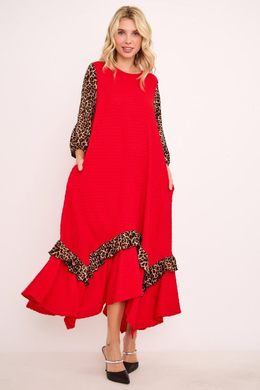 Animal Print Contrast High-low Dress