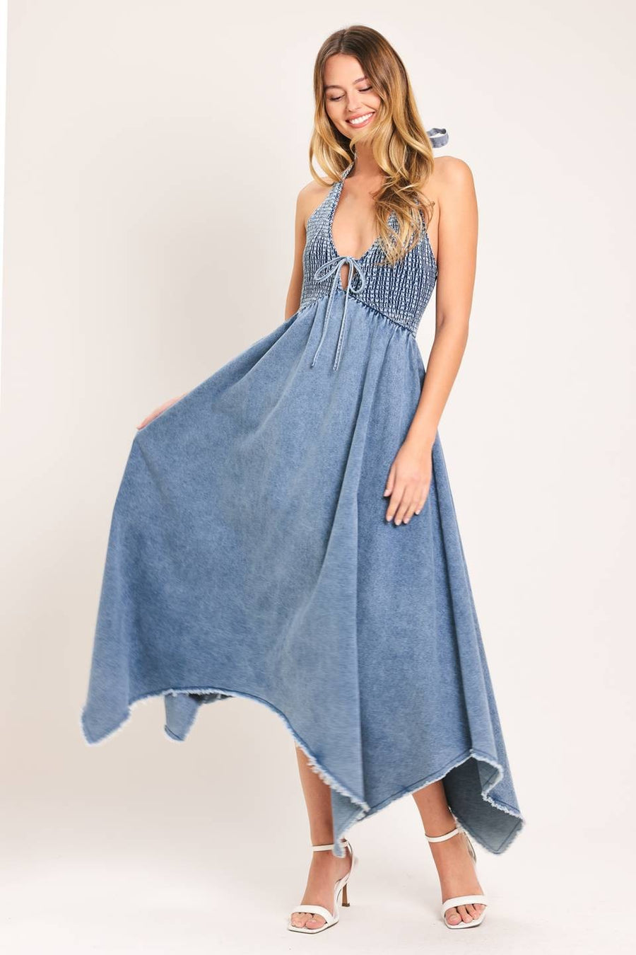 lifehouse denim halter dress Halter Denim Midi Dress – Li Fashion Specialist