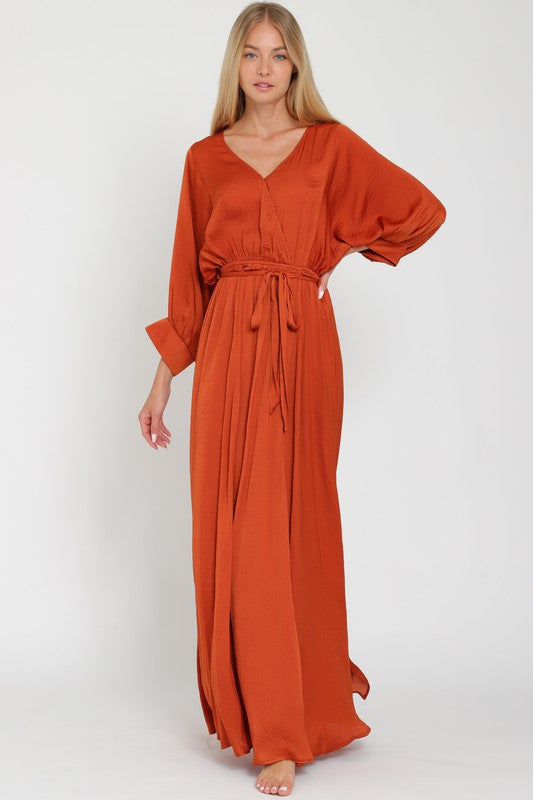 Dolman rust maxi satin dress