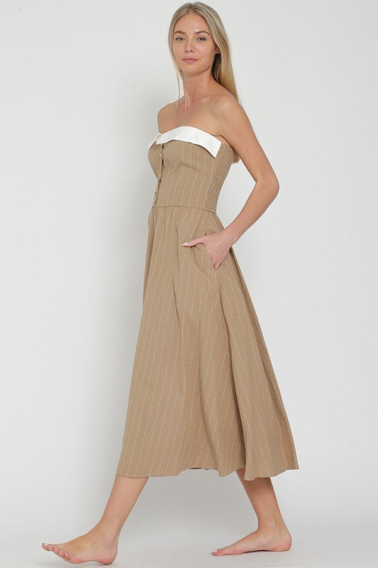 Strapless two tone white taupe dress