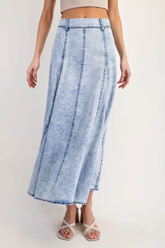 Acid Wash Denim Maxi Skirt