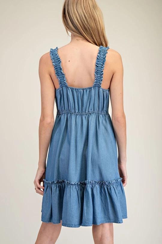 Denim Tiered Mini Dress (Preorder)