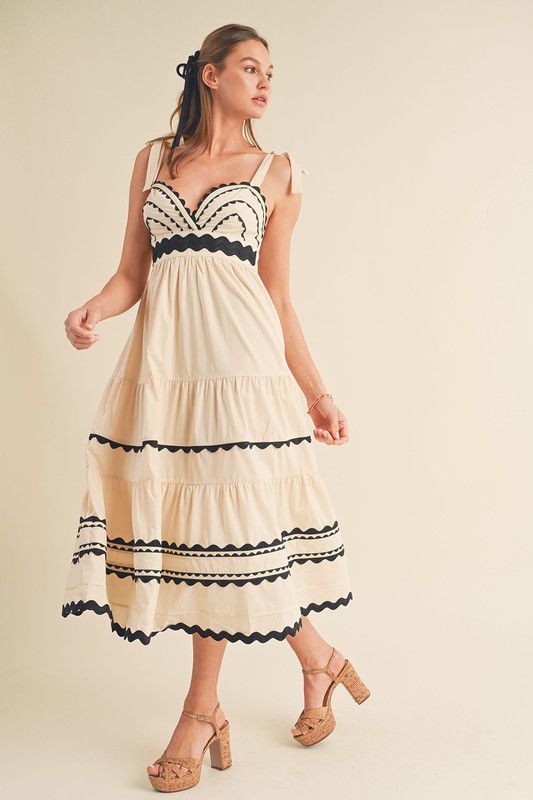 Sweet Heart Ric Rac Trim Almond Dress