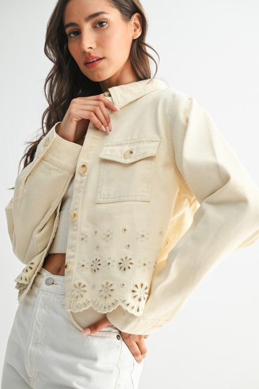 Eyelet Embroidered Denim Twill Jacket(Pre order)