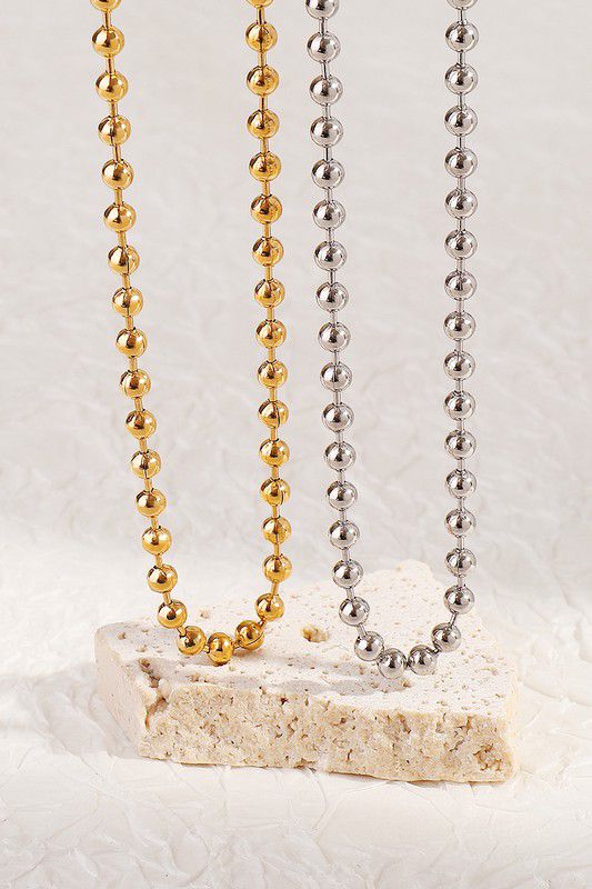 Gold Stainless Steel Bead Chain Statement Necklace