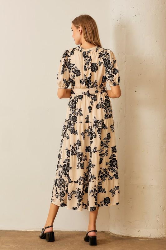 Satin Flower Print Maxi Dress