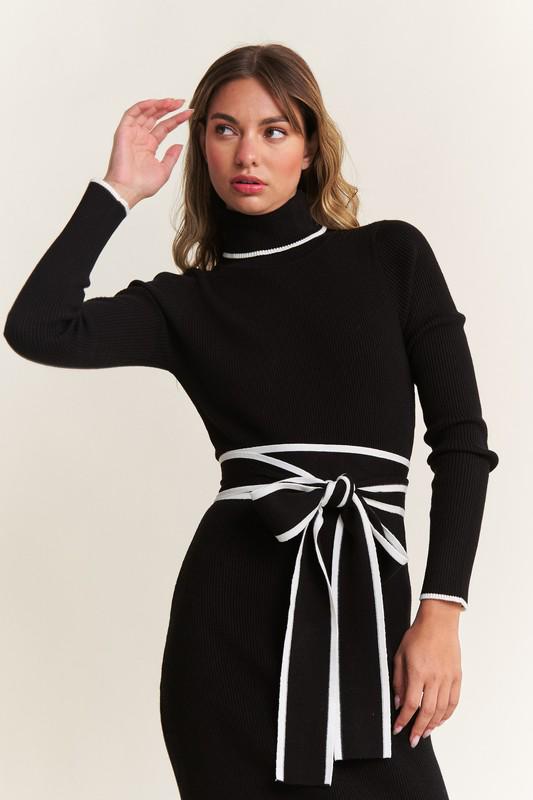 Pencil Black Long Sleeves Midi Dress