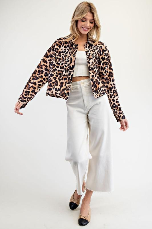 Leopard Printed Cropped Jacket