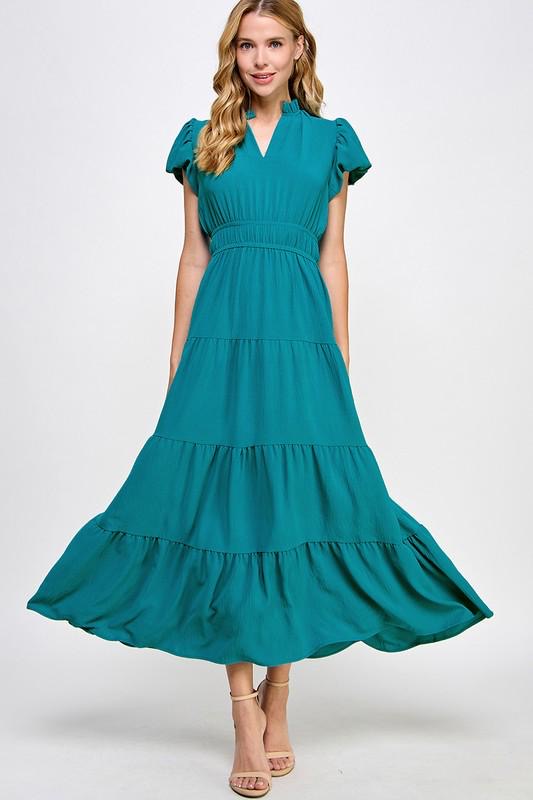 Emerald Breeze Tiered Maxi Dress