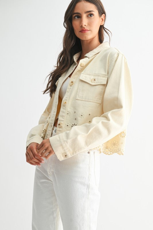 Eyelet Embroidered Denim Twill Jacket(Pre order)