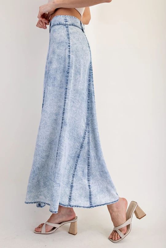 Acid Wash Denim Maxi Skirt