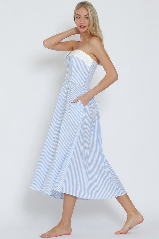 TUBE BUTTON DOWN STRIPE MIDI DRESS (Preorder)