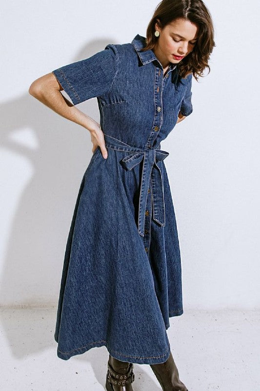 Shirt dark denim button down dress