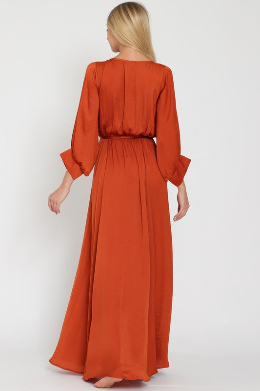 Dolman rust maxi satin dress