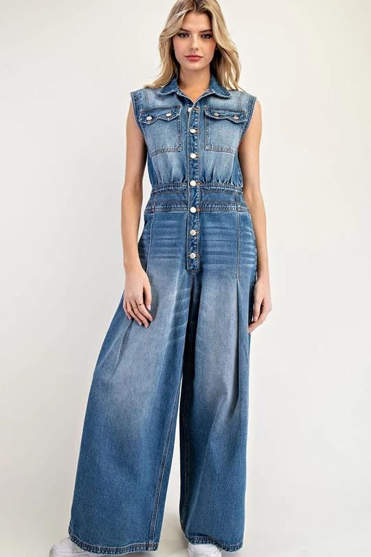 Snow Washed Button Down Jumpsuit (Preorder)