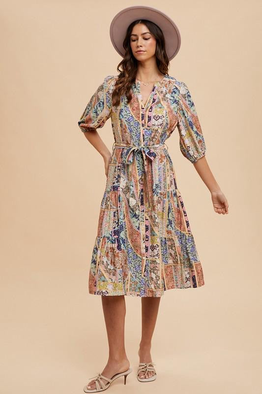 Vintage Patchwork Midi Dress