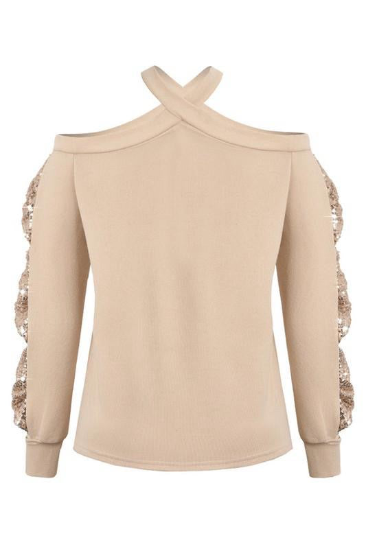 Sequin Cutout Sleeve Top