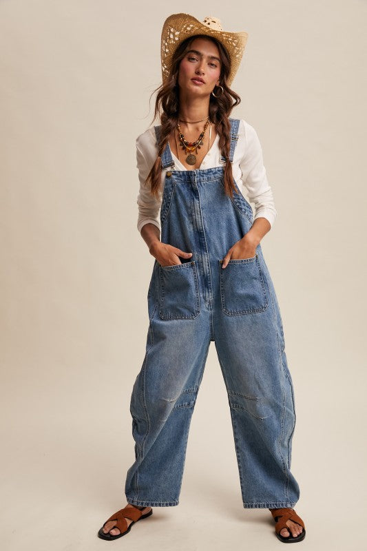 Western Wide-leg Denim Overalls(Pre order)