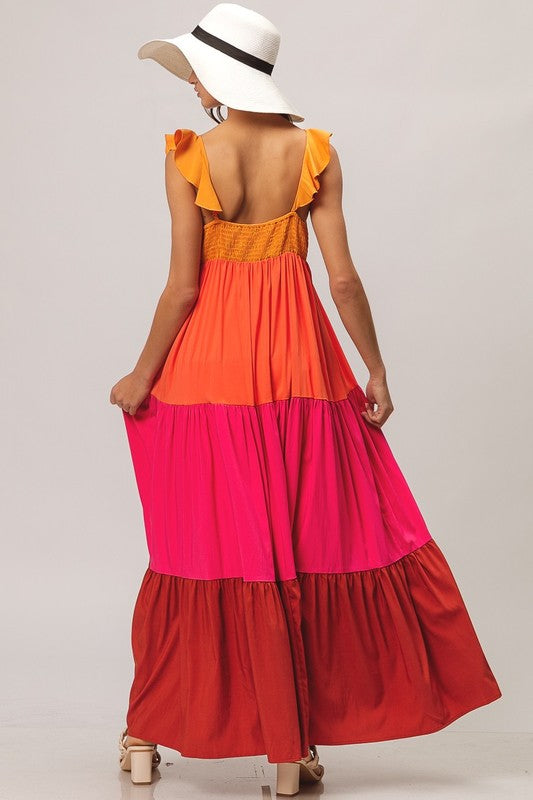 Color Block Apricot Maxi Dress