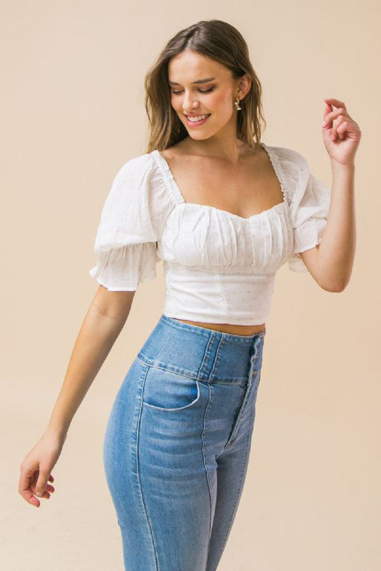 Sweetheart neckline ivory crop top