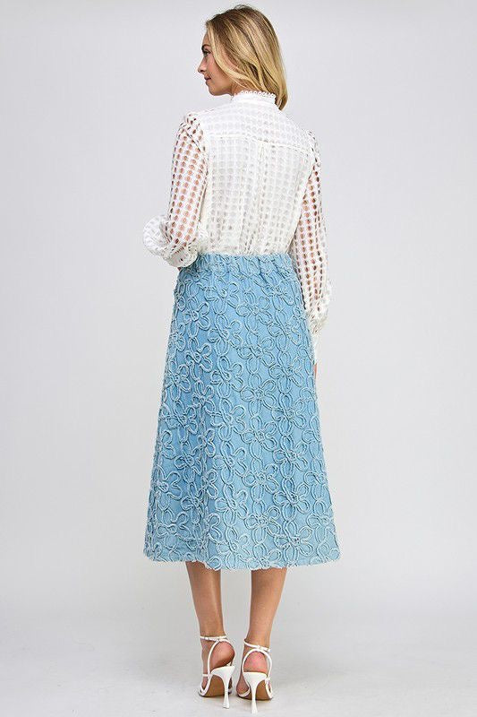 Flowers Denim Midi Skirt