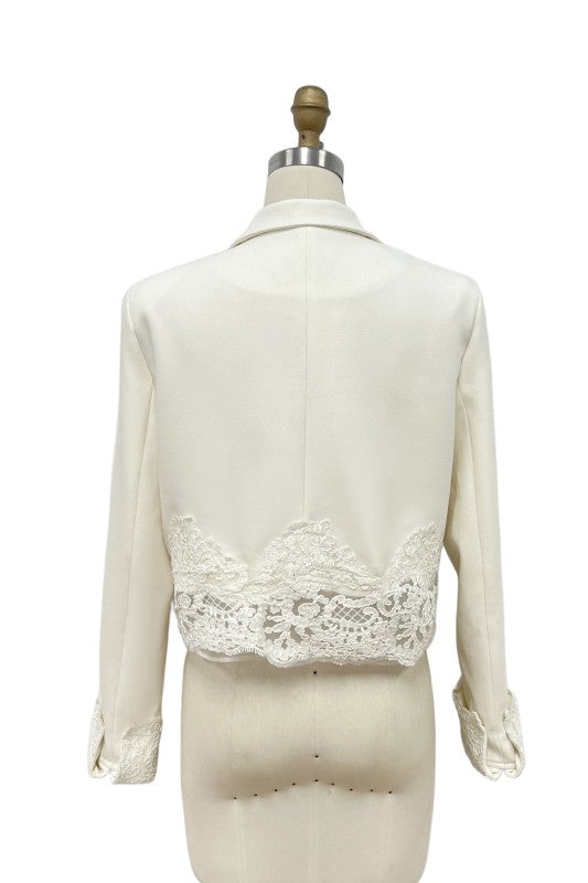 Cropped Blazer With Lace Trim