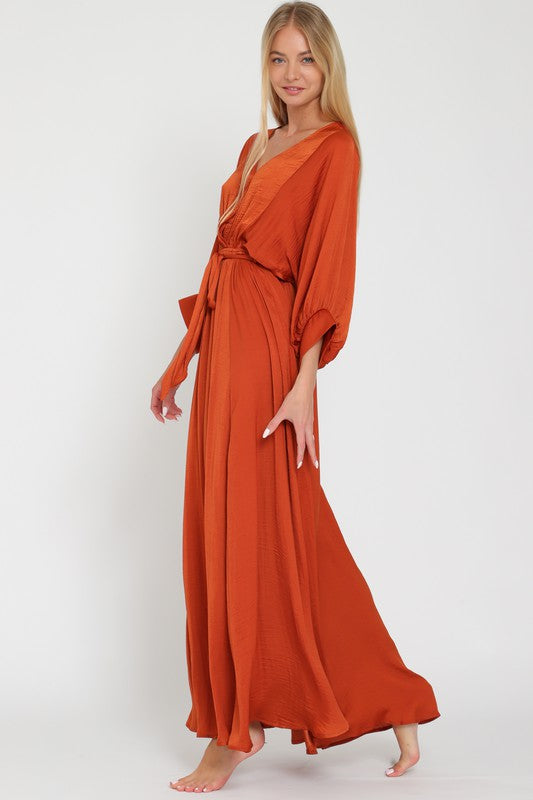 Dolman rust maxi satin dress