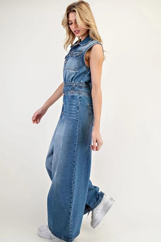 Snow Washed Button Down Jumpsuit (Preorder)