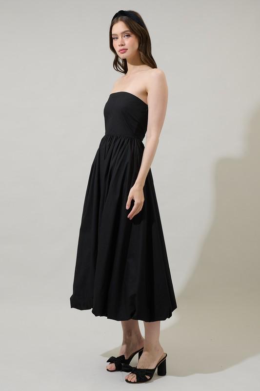 Strapless Black Bubble Midi Dress