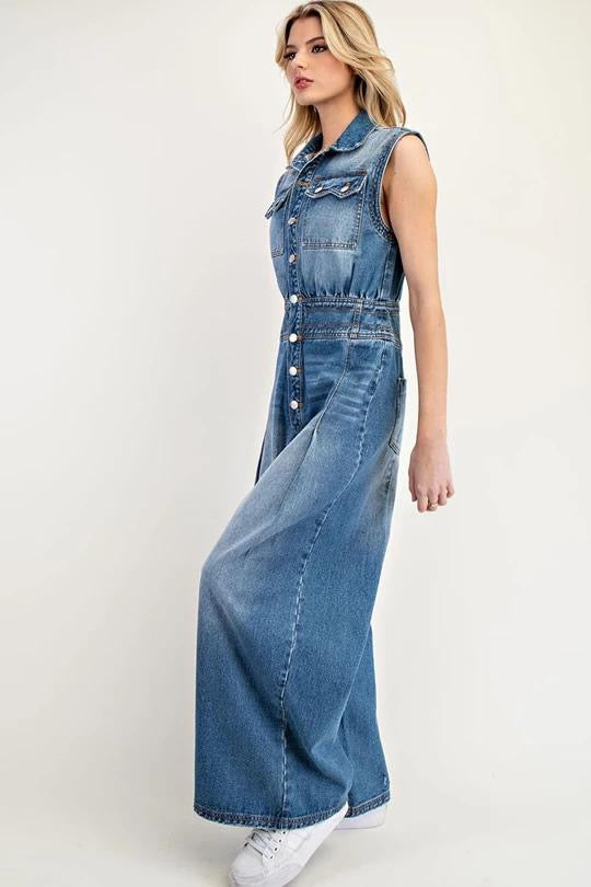 Snow Washed Button Down Jumpsuit (Preorder)