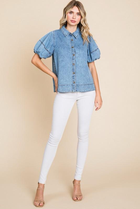 Puff Sleeve Denim Top (Preorder)