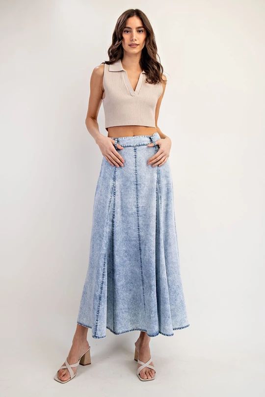 Acid Wash Denim Maxi Skirt