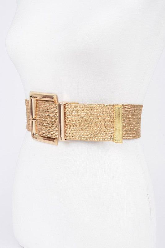 Gold rectangular buckle straw belt