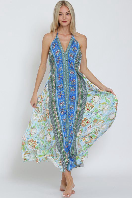 Boho Paisley Halter Maxi Dress