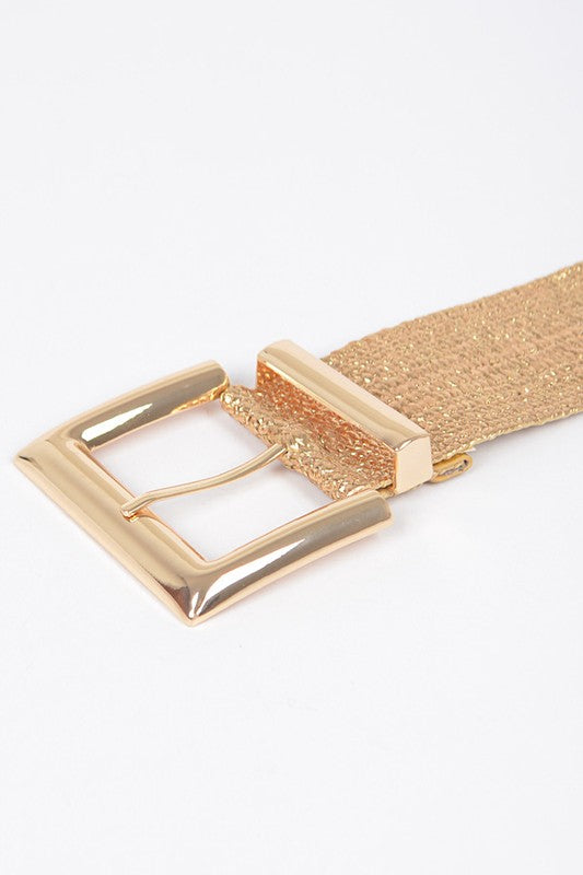 Gold rectangular buckle straw belt