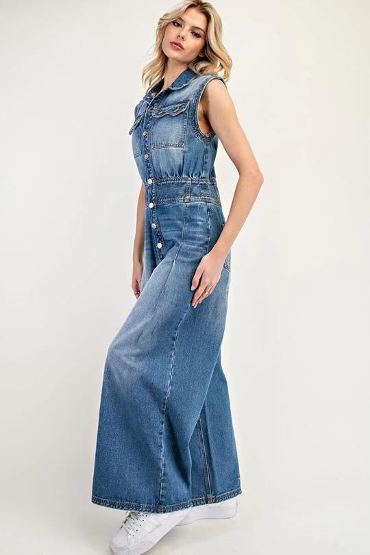 Snow Washed Button Down Jumpsuit (Preorder)