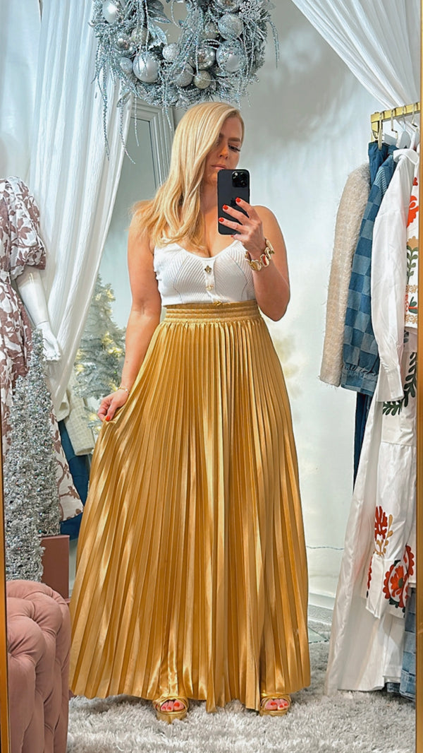 Pleated Maxi Gold Skirt