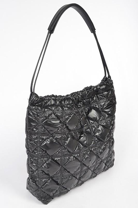 Black Quilted Bubble Nylon Tote