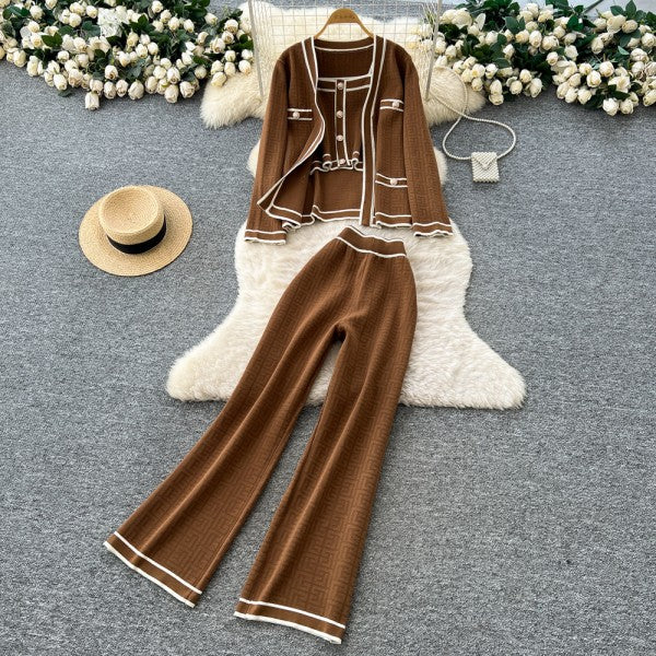 Contrasting Camisoles Knitted Three-piece Set(Pre order)