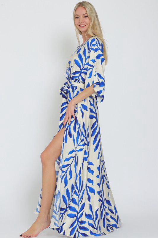 KIMONO SLEEVE ELASTIC WAISTED BELTED MAXI DRESS (Preorder)