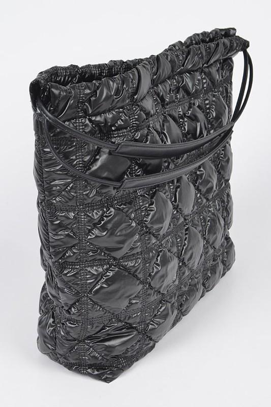 Black Quilted Bubble Nylon Tote