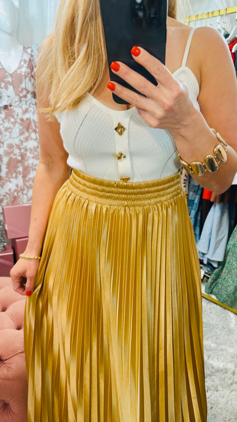 Pleated Maxi Gold Skirt