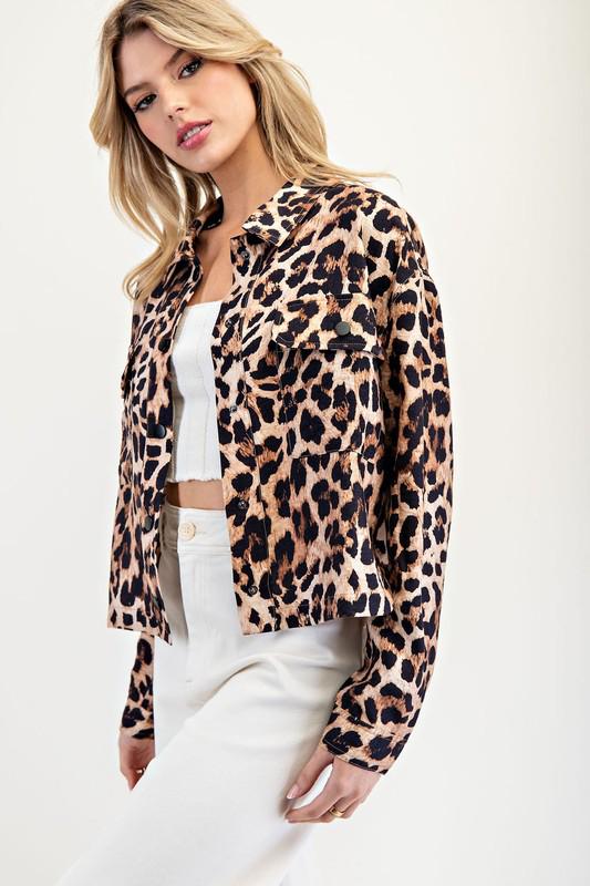 Leopard Printed Cropped Jacket