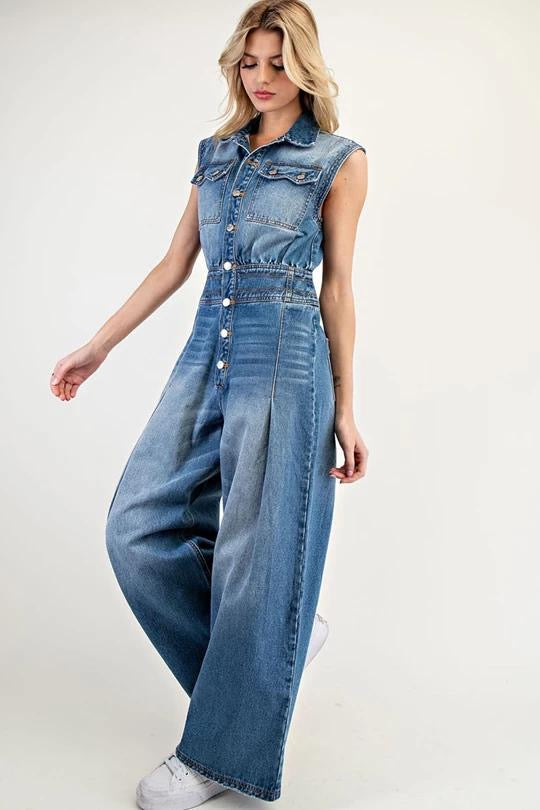 Snow Washed Button Down Jumpsuit (Preorder)