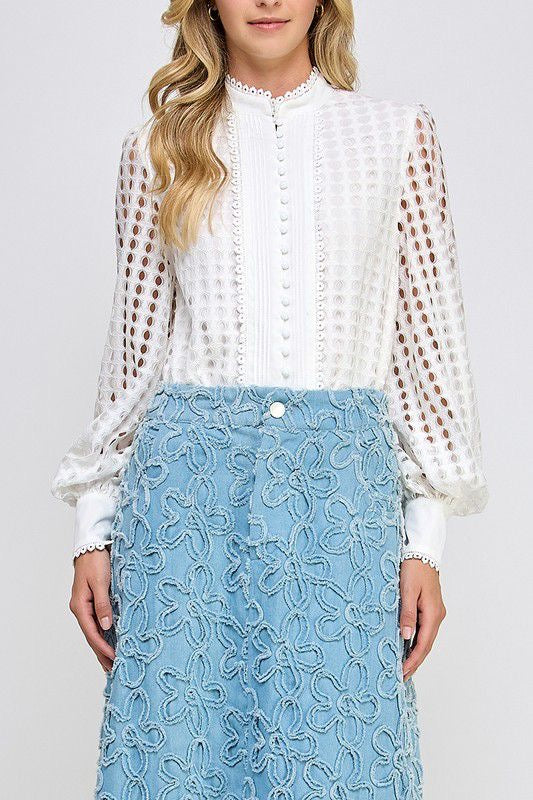 Flowers Denim Midi Skirt