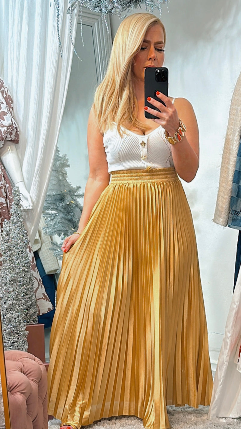 Pleated Maxi Gold Skirt