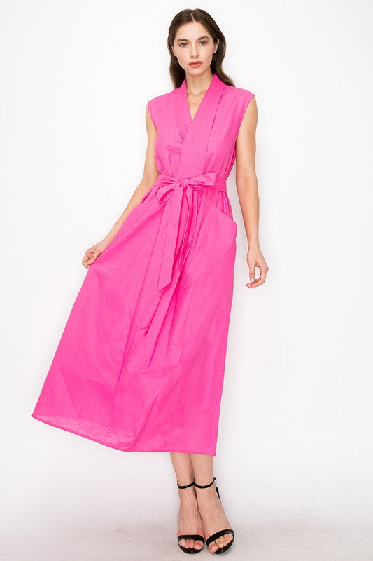 Fucsia sleeveless linen maxi dress