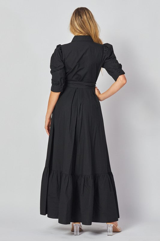 Black button down dress with belt